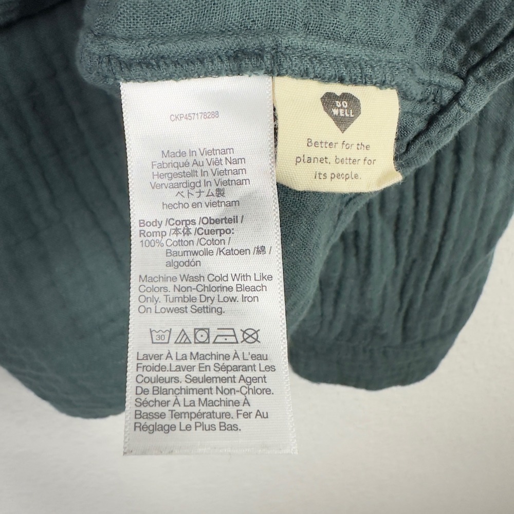 Madewell Shirt Womens S Green Textured Gauzy Henley‎ Minimalist Boho Neutral - Picture 7 of 8